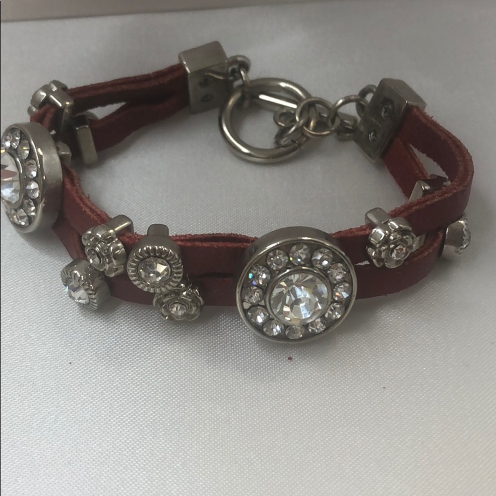 Genuine Red Leather & Rhinestone Bracelet